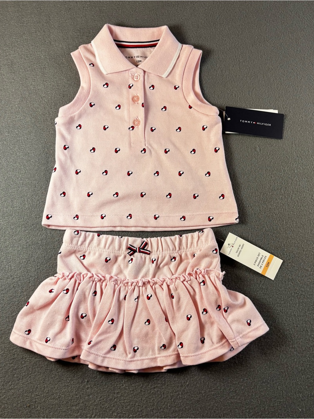 Tommy Hilfiger Pink Sleeveless Polo and Tennis Skirt with Hearts 2pc Set